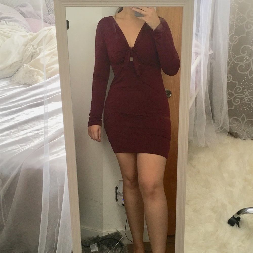 Berry Colored Tie Front Bodycon Dress